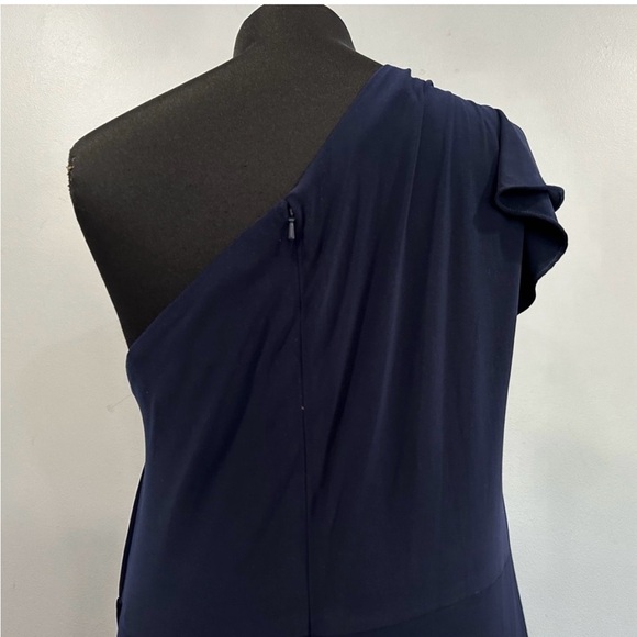 Mac Duggal 67858 Ruffled One Shoulder Draped Gown Navy Blue 16 - Picture 4 of 7